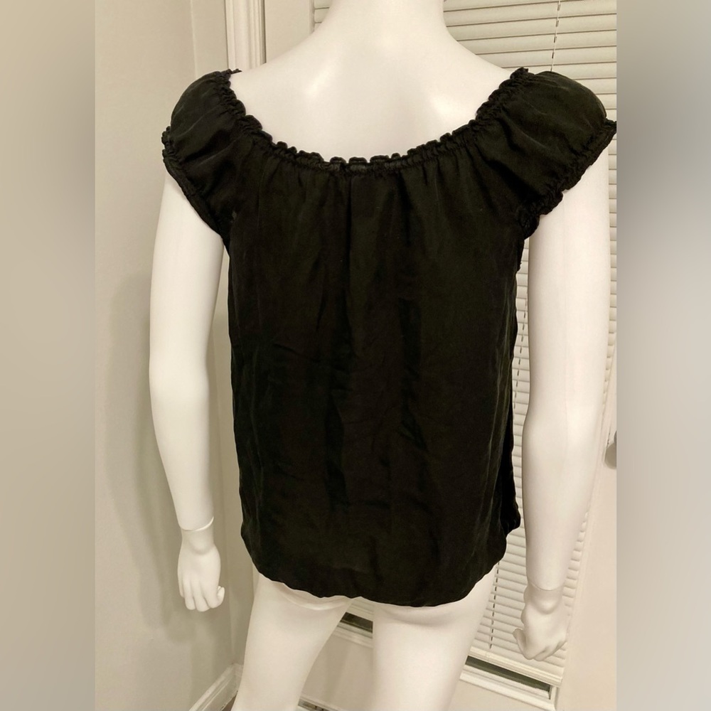 White House black market black silk shirt short sleeve button embroidered SZ- M - Picture 4 of 7